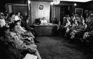 Ferdinand Marcos with generals during the martial law in the Philippines, 1972
