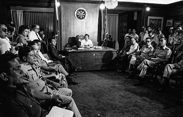 Ferdinand Marcos with generals during the martial law in the Philippines, 1972