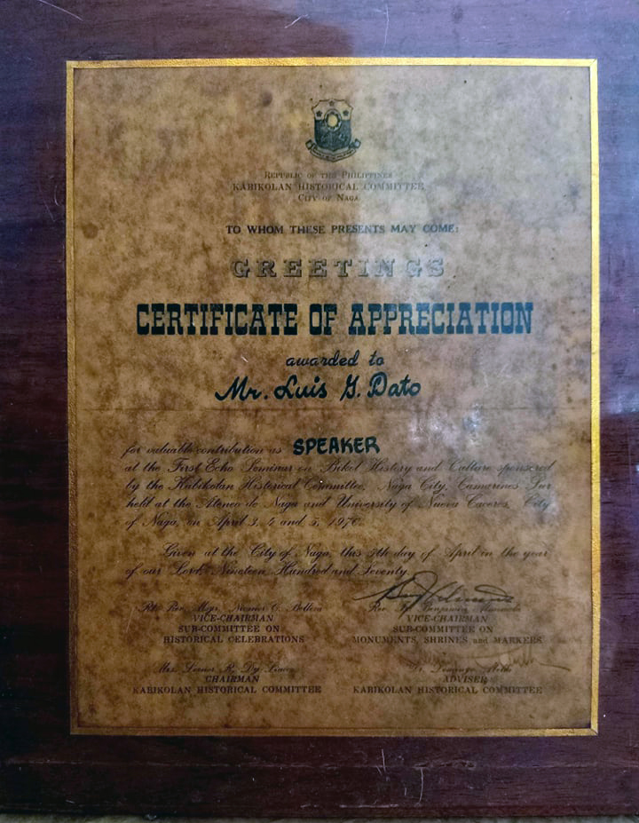 kabikolan historical committee Luis G. Dato